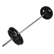55kg Ez Grip Cast Iron Barbell Weight Set - 150cm Bar + 50kg Iron Weight Plates