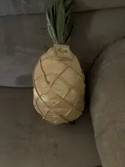 Bess Pineapple 16” Plush Satin Pillow Gold Pleated Tropical Summer Decor