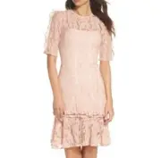COOPER ST. Hush Dove Lace Ruffle half sleeves Pink Midi Dress Size 6. MSRP $200