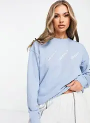 adidas Originals Logomania Triple Logo Sweatshirt in Light Blue XSmall