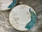Dinner Plates Peacock Garden 222 Fifth. Set Of 4. Porcelain. 10.75 Inch. New.