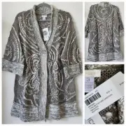 NWT $199 CHICO'S Tuscan Couture Natural Cardigan Sweater 3 Wool/Alpaca Blend
