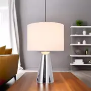 Maya Sleek Metal Touch Table Lamp - Chrome, White Linen Shade, 380mm High, PL0144