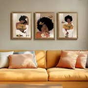 Artistry Canvas Art Framed African Black Woman Wall Art Set of 3 Woman And Fl...