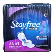Stayfree Maxi Pads Overnight With Wings - 28 Pads - Ripped Packaging