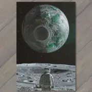 POSTCARD Man On The Moon Spaceship Strange ET Alien Ship Earth Space Astronaut