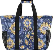 [sanluoli] Tote Foldable Large Beach Bag Water Resistant Canvas Carrier Bags, Yellow Blue Bohemian, 1 size