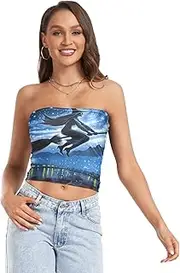 [RPLIFE] Halloween Witch Starry Summer Tube Tops, Strapless Cami, Mesh Tube Tops, Trendy Crop Tops (S)