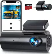 Dash Cam Front and Rear Camera, 4K+1080P Dual Dashcams for Cars with 64GB SD Car