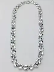Vintage High Polished Hammered Silver Link Necklace 17” Designer's Collection