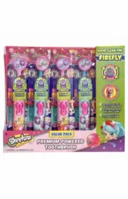 Firefly Shopkins Premium Battery Powered Toothbrush Antibacterial Cap Value Pack