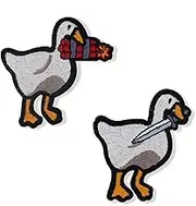 2 PCS Cute Embroidery Patches, Duck with Knife and Explosive Morale Patch, Funny Tactical Patches with Hook and Loop, Military Patches for Backpacks, Jackets, Vests, Harnesses, Hats (White)
