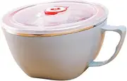OKUMEYR Ergonomic Handle Kids Bowl with Lid Stainless Steel Microwave Safe Ramen Noodles Food Container Soup Bowl