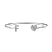 ANYCO Bracelet Silver Heart Shaped Stone With F Initial Charm Bangle Accessories