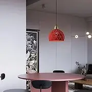 TONFON Modern Geometric Metal Chandelier Pierced Lampshade Pendant Light Dining Table Foyer Hanging Light for Kitchen Island Entryway Dining Room Study Room Living Room Bar Ceiling Light Fixture(Red)