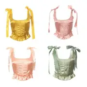 Square Collar Bow Tie Strap Sexy Backless Bustier Corset Women Summer