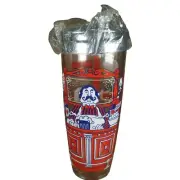 NEW Vintage MCM Hazel Atlas Tony the Bartender Glass Cocktail Shaker Red Blue
