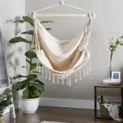 Natural Cream Hammock Chair With Fringe Trim