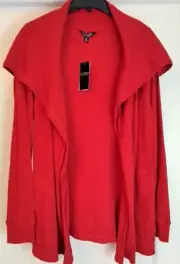 NWT Sz L Women's Ralph Lauren Red Large Collar Open Waffle Knit Cardigan