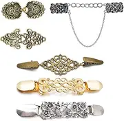 [Wedhapy] Shawl Pin 6Pcs Cloak Clasp, Retro Metal Cinch Clip, Antique Silver Gold Bronze Cloak Clasp Fasteners, Sweater Clips for Sweaters, Dresses, Vests, Scarves