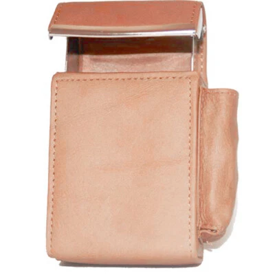 Tan Leather CIGARETTE Hard Case Flip Top Lighter Smoke Holder Men Women