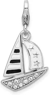 [JewelryWeb] 925 Sterling Silver Polished Fancy Lobster Closure 3 d Enameled Sailboatw-Lobster Clasp Charm Pendant Necklace 27x12mm