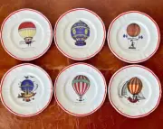 VINTAGE LONGCHAMPS FRENCH SALAD PLATES A SET OF 6 HISTORICAL HOT AIR BALLONS