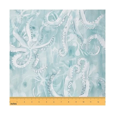 Watercolor Octopus Fabric by The Yard Blue Green Wild Sealife Decor Fabric fo...
