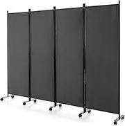 Giantex 4-Panel Folding Room Divider, 1.73m Rolling Privacy Screen with Lockable Wheels, Portable Wall Divider and Separator, Freestanding Privacy Protection for Living Room, Bedroom, Office (Gray)