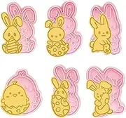 Easter Cookie Cutters Set, 6 Pcs Cookie Cutter with Plunger Stamps, 3D Cookie Stamps for Easter Biscuit Snacks Cheese Baking