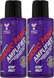 MANIC PANIC Ultra Violet Hair Color - Amplified - (2PK) Semi Permanent Hair Dye - Cool Blue Toned Violet Color - Vegan, PPD & Ammonia Free - For Coloring Hair on Men & Women
