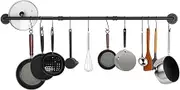 Melody House Kitchen Rail Rack with 10 S Hooks 47.2 inch Utensil Rack Wall Mounted Multi Functional Detachable Industrial Pipe Pot Rack Hanging Utensil Holder for Utensils Set and Cookware Black