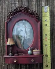 Victorian Style Oval Picture Frame Faux Carved Wood Vanity w/ Dresser Design