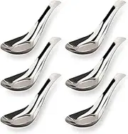 Asian Soup Spoons Stainless Steel Chinese Soup Spoons Set of 6 Soup Spoons Silverware Cucharas Para Comer for Ramen Pho Wonton Dumpling Noodles (sliver)