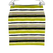 Ann Taylor 4 Petite 4P Pencil Skirt Pull On Striped Green Tan White NWT Stretch
