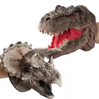 在飛比找樂天市場購物網優惠-動物模型玩具 恐龍手偶手套軟膠三角霸王龍兒童仿真動物模型鯊魚