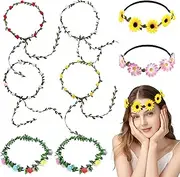 JIEYUMAO 8Pcs Flower Crown, Various Styles Artificial Floral Crown for Women, Fashion Daisy Flower Headband Floral Garland Headband Greenery Crown Bridal Hair Garland for Wedding Festival Party