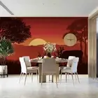 3D Sunset Forest Elk Wallpaper Wall Murals Removable Wallpaper