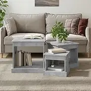 Nesting Table Set of 3, Stackable Tables Side Tables Coffee Tables End Tables Nesting Tables 3 pcs Concrete Grey Engineered Wood