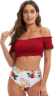 [WDHYH] Women's Two-Piece Swimsuit， Bikini Half Sleeve High Waist Split Swimsuit