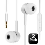 [ White - 2 pack ] for Samsung Headphone Earphone with Volume Control with Mic