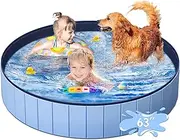 Large Foldable Dog Pool, Collapsible Hard Plastic Pool with Drain, Ball Pit, Dog Bathtub, Whelping Box, Portable Swimming Pond for Puppies Cats Ducks, Pet Wading Vessel for Backyard, Blue 63x12in