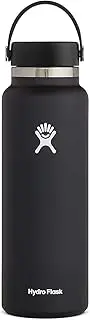 HYDRO FLASK - Water Bottle 1180 ml (40 oz) - Vacuum Insulated Stainless Steel Water Bottle Flask with Leak Proof Flex Cap with Strap - BPA-Free - Wide Mouth - Black