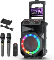 Karaoke Machine with 2 Wireless Microphones, Rolling Wheels, and Trolley – 8800M