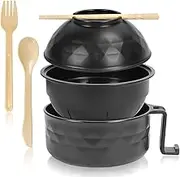 DLOnline Microwave Ramen Bowl Set, Ramen Bowl with Chopsticks, Spoon & Fork, Ramen Cooker Bowl, Instant Noodle Bowl, Ramen Bowl with Lid for College Dorm, Homestay, Apartment Essentials, Black