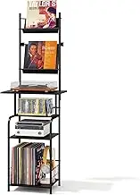Homsorout Record Player Stand with Vinyl Storage - 6-Tier Turntable Table with Adjustable Feet, Metal & Wood Cabinet - Console Organizer Display Shelf for Living Room, Apartment