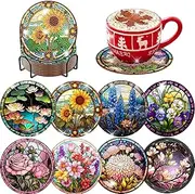 8 PCS Diamond Art Coasters - Flower Diamond Painting Kit With Holder, DIY Flowers Kit for Beginners Adults Art Craft Supplies Gift