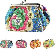 Multi-Purpose Wallet Storage Bag Mini Retro Embroidered Flower Change Purse Women Girls Handbag Stuff Organizer (Blue)