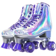 Roller Skates for Women, Holographic High Top PU Leather Rollerskates, Shiny ...