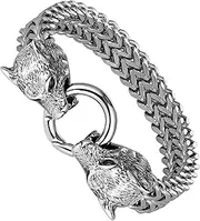 [URBAN JEWELRY] Daringly Bold Men’s Biker Bracelet – Foxtail Chain with Wolf’s Head Design – Polished Silver Finish – Made of Rust & Discoloration Resistant Stainless Steel – Jewelry Gift or Accessory for Men, 8 46 inch, Stainless Steel Metal, no gemstone